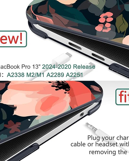 DONGKE Compatible with MacBook Pro 13 inch Case 2024 2023-2020 Release A2338 M2/M1 A2251 A2289 with Retina Display & Touch ID, Plastic Hard Shell & Keyboard Cover & Screen Film - Painted Florals