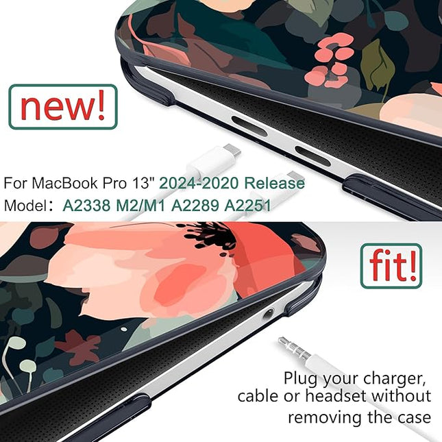 DONGKE Compatible with MacBook Pro 13 inch Case 2024 2023-2020 Release A2338 M2/M1 A2251 A2289 with Retina Display & Touch ID, Plastic Hard Shell & Keyboard Cover & Screen Film - Painted Florals