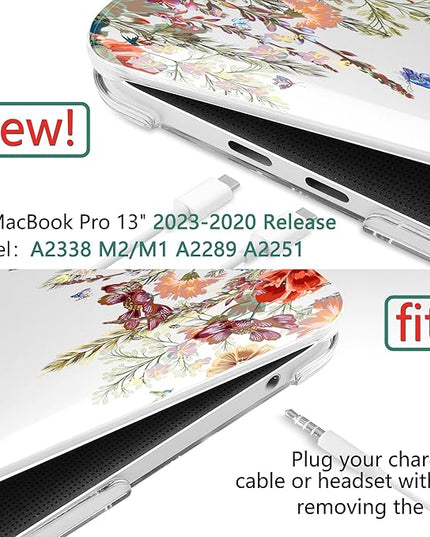 Dongke MacBook Pro 13 inch Case Model A2251/A2289 2020 Released, Plastic Hard Shell Case Cover for MacBook Pro 13 inch with Retina Display & Touch Bar Fits Touch ID (Floral Illustration)