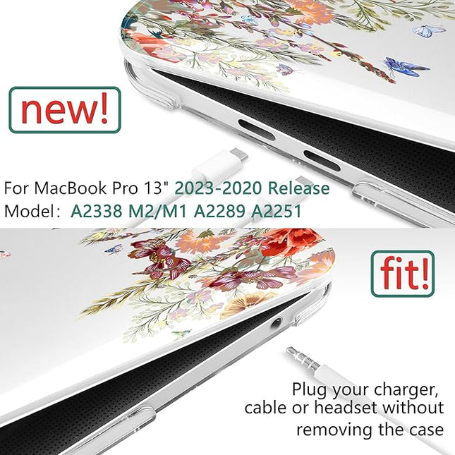 Dongke MacBook Pro 13 inch Case Model A2251/A2289 2020 Released, Plastic Hard Shell Case Cover for MacBook Pro 13 inch with Retina Display & Touch Bar Fits Touch ID (Floral Illustration)