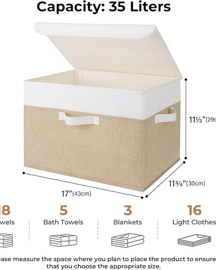 GRANNY SAYS Storage Boxes with Lids, Decorative Storage Bins, Shelf Baskets, Clothes Storage and Organization, White/Khaki, 2-Pack