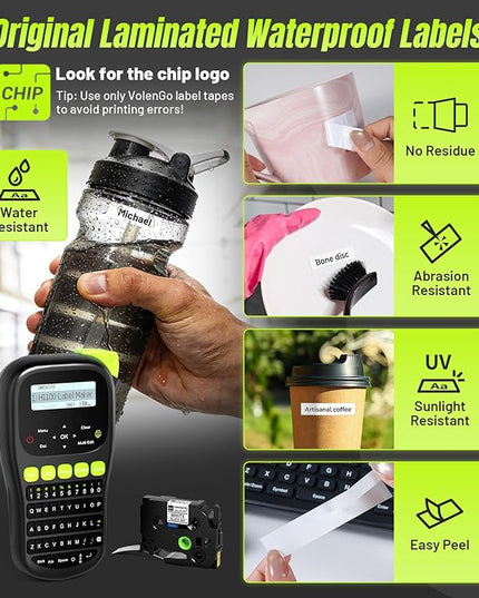 Label Maker Machine with 4 Tapes, Wire Label Maker Waterproof-Labels, Laminated Handheld Label Printer, Backlit & Portable & One-Touch Key, H1100 Labeler for Industrial Office Organization