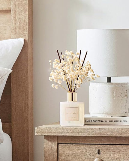 COCORRÍNA Reed Diffuser - Jasmine & Mint 6.7 Fl.oz Reed Diffuser Set with Sticks & Preserved Baby's Breath, Reed Diffuser for Home Bathroom Shelf Decor