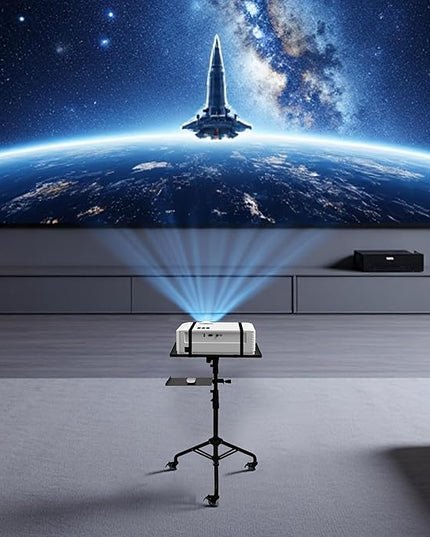 Projector Stand Tripod – 24 to 59 Inch Adjustable Height – Dual Shelves Laptop Tripod Stand with Moveable Wheels and Phone Holder, Portable Laptop Stand for Office, Stage & Outdoor Use