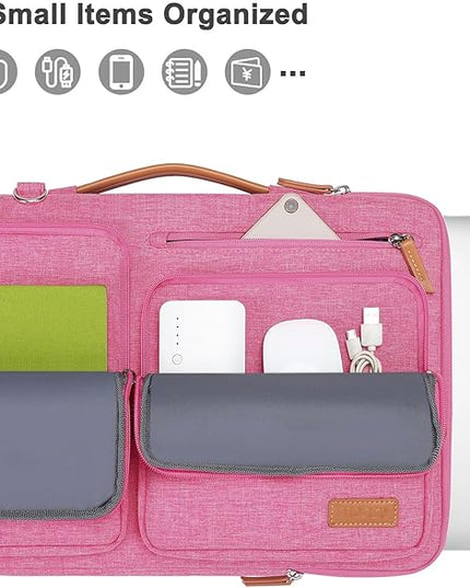 MOSISO 360 Protective Laptop Shoulder Bag,13-13.3 inch Computer Bag Compatible with MacBook, HP, Dell, Lenovo, Asus Notebook,Side Open Messenger Bag with 4 Zipper Pockets&Handle, Rose Red