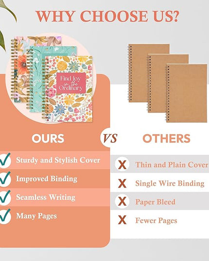 Hardcover Spiral Journal, 10.25" x 7.25", 300 Pages Large College Ruled Notebook for Women, Ideal for Writing, Journaling, Note-Taking, Work, School