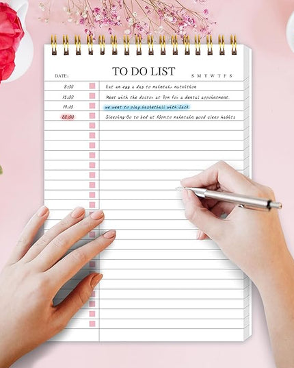 To Do List Notepad, Undated Daily Planner Notepad with To Do List Notebook Checklist Planner Spiral Waterproof Cover Notepad for Office Supplies, School Planner, Pink, 52 Sheets, 5.5"*8.3" A5 Size