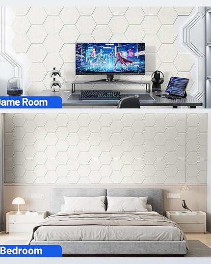 20 Pack Hexagon Acoustic Panels with Self-Adhesive, 12" X 10" X 0.4" Sound Proof Foam Panels for Walls, High Density Soundproof Wall Panels, Sound Dampening Panels for Home Studio Decor Office - Ivory