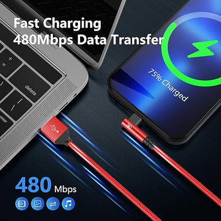 10ft iPhone Charger Cable,3Pack 90 Degree Charging Cable, [Apple MFi Certified] Long Lightning Cable Fast Charging Cord Compatible for iPhone 14/13/12/11/Pro/Max/Mini/X/Plus/8/7/6/Plus/ - Red