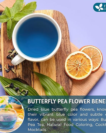 FreshDrinkUS, Premium 8oz Blue Butterfly Pea Flowers Dried – Premium Whole Flower Herbal Tea – Vibrant Blue Natural Color – Caffeine-Free Loose Flower Tea. Vegan