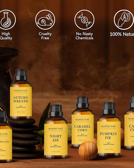 MAJESTIC PURE Essential Oil Blends Gift Set, 100% Pure & Natural Halloween Collection - Autumn Wreath, Pumpkin Pie, Candy Corn, Marshmallow, Night Air, Caramel Corn - 2 Fl oz