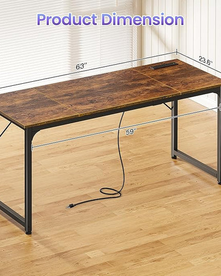 PRAISUN 63 X 24 Inch Office Computer Desk with Power Outlets and USB-C Port, Larger and Longer Gaming Desk, for Home Office, Study, Writing Work from Home Table, Metal Frame, White