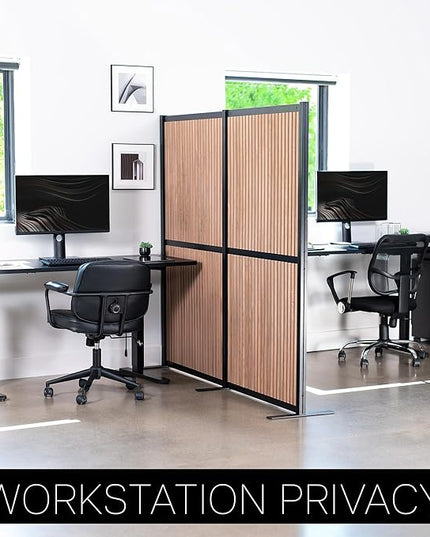VIVO Modular Wall System, 2 PET Panels, Modern Professional Office Cubicle Dividers, Freestanding Privacy-Screen, 66 inches High, Wood Slat, Black Frame, PP-MWS63BWD