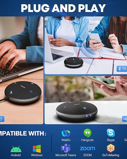 M4 Bluetooth Speakerphone Conference Microphone with AI Noise Reduction Full-Duplex AI Transcription USB Speakerphone 360° Voice Pickup Conference Speaker Home Office for Teams/Zoom, Black