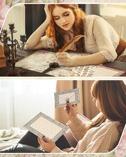 TaoBary 160 Pcs Stationery Paper Set 50 Double Sided Stationery Papers with 50 Matching Envelopes and 60 Round Dot Sticker, 10 Design(Lace Edged Scrapbook,5.5 x 8.25 Inch)