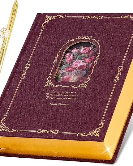 Thick Journal Notebook for Women & Girls, 360 Pages A5 Writing Journaling Notebook with Paintings, Women Journal for Writing, Vintage Journal with Gift Box & Pen for Women Gift Ideas (Claret)