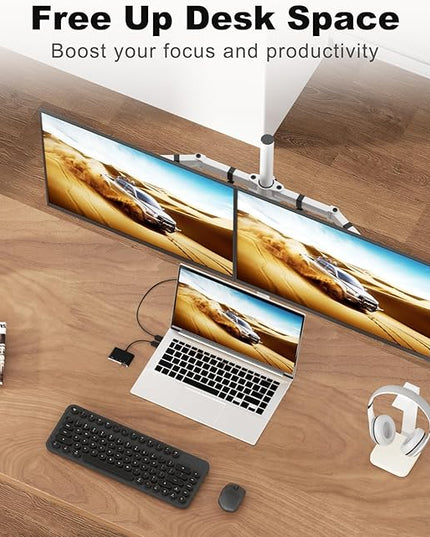 Suptek Dual LED LCD Monitor Stand up Desk Mount Extra Tall 31.5" Pole Heavy Duty Fully Adjustable Stand for 2 / Two Screens up to 27 inch,White (MD6842W)