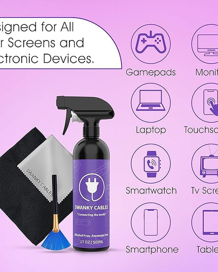 Swanky Screen Cleaner Kit: 6-Pack Microfiber Cloths & Electronic Cleaner Spray for TV, iPad, iPhone, Monitor & Laptop (17 Oz)