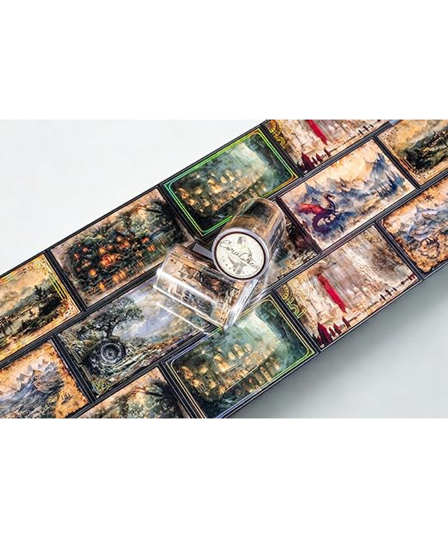 Fantasy Landscape Transparent Vintage Washi Tape 6x5 cm – Decorative Scrapbooking Craft Adhesive Roll, Magical Scenery, Enchanted World Illustration Design for Journals, Planners, Cards & DIY Projects