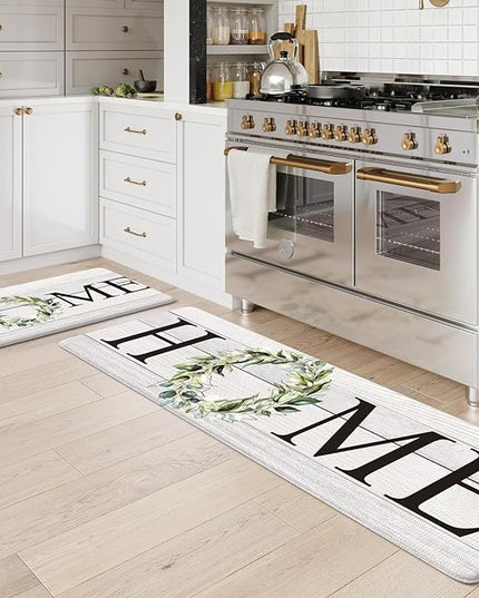 KIMODE Anti Fatigue Kitchen Rugs Sets of 2, Non Slip Waterproof Kitchen Mat, Farmhouse Kitchen Runner Rug, Ergonomic Standing Kitchen Mats for Floor 2 Piece, 20" x 59" + 20" x 32", White