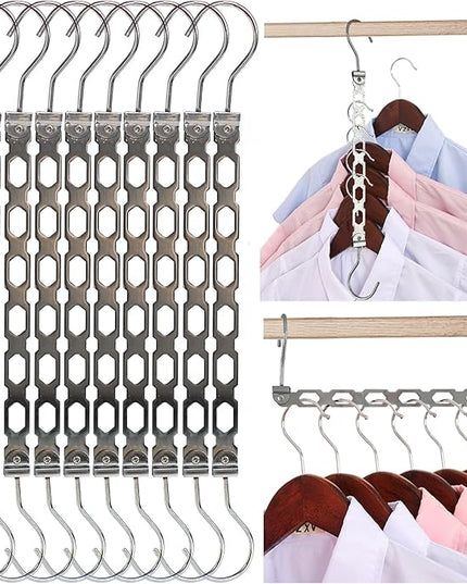 Hangers Space Saving, Metal Hanger Organizer, Closet Space Savers, Collapsible Magic Hangers for Heavy Clothes, Closet Organizers and Storage, College Dorm Room Essentials (Upgrade Chrome Metal)