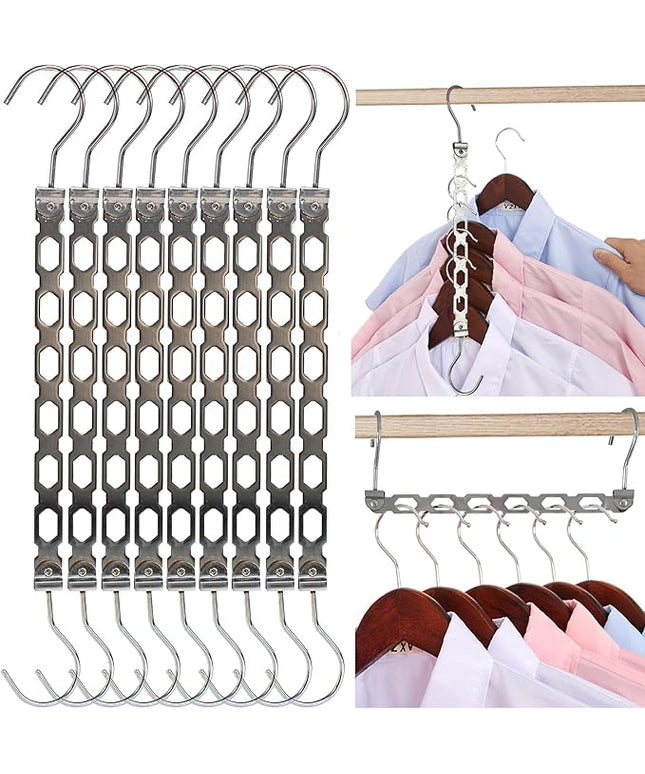 Hangers Space Saving, Metal Hanger Organizer, Closet Space Savers, Collapsible Magic Hangers for Heavy Clothes, Closet Organizers and Storage, College Dorm Room Essentials (Upgrade Chrome Metal)