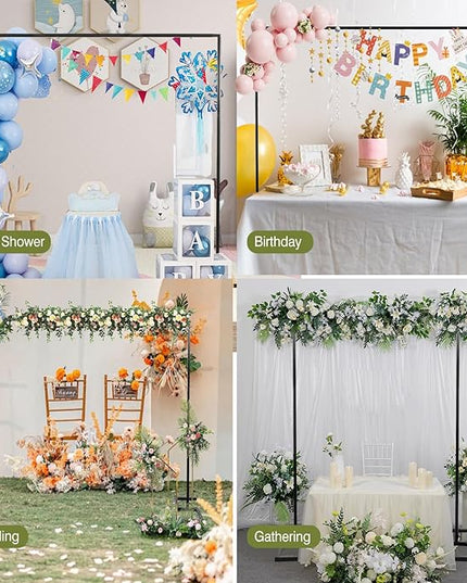 Square Backdrop Stand, 8.2FT Black Wedding Arch, Heavy Duty Balloon Arch Stand, Over The Table Rod Stand with Clamps, Adjustable Photo Booth Background, Backdrop Frame for Valentines Day Party