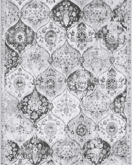 Lahome Moroccan Trellis Washable Rug, 2x3 Kitchen Rugs for Entryway Bathroom, Non-Slip Indoor Door Mat Ultra-Thin, Small Oriental Throw Carpet for Bedroom Entry, Silver/Grey