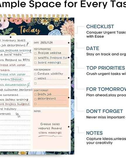 Taja To Do List Notepad - To Do List Notebook for Work with 52 Sheets, 9.8" x 6.5", Undated Daily Planner Perfect for Daily Tasks and Goal Setting, Notepad Suitable for Office, Home & School - Floral Symphony