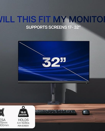 VIVO Single 17 to 32 inch Monitor Height Adjustable Counterbalance Mechanical Arm Desk Stand, Classic, Universal VESA Mount, STAND-V001O