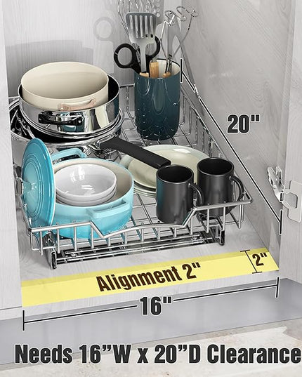 Simple Houseware Under Cabinet Pull Out Sliding Shelf Drawer Organizer, 18" D x 14" W