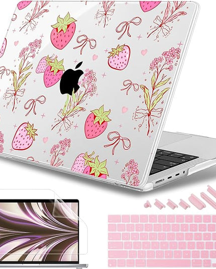 May Chen Case for MacBook Pro 14 inch, Models A2442 A2779 A2918 A2992 A3401 A3185 A3112 A3434, M1 M2 M3 M4 M5 Chip (2021-2025 Release), Plastic Hard Shell Case with Keyboard Cover, Strawberry Bow