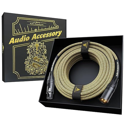 Gold Series Star Quad XLR Cables 25ft, Neutrik Connectors, 19AWG Microphone Cable, Kevlar-Reinforced Nylon Braided Handmade Mic Cable, 100% Coverage OFC Braid and Al-Foil Shielding