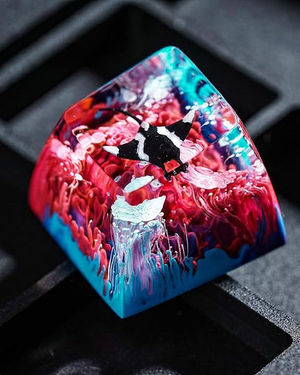 Manta Ray Artisan Keycap Red Blue Ocean Coral R1 SA Profile Custom Sea Creatures Keycaps 1U ESC Handmade Gaming Resin Key Cap Cherry MX Switch Compatible Mechanical Keyboard Manta Ray Lover Gift