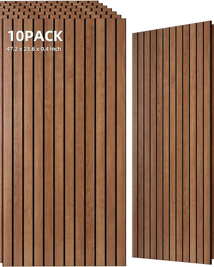 TO-TH Wood-Look Acoustic Wall Panels, 10 Pack 47.2” x 23.6” Acoustic Panels, Decorative Sound Absorbers Sound Dampening Panels for Home, Office, Basement, Cherry