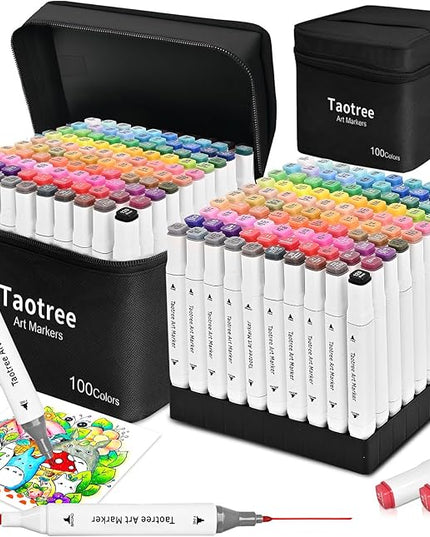 Taotree Alcohol Markers Set 100 Colors with Case & Holders, Dual Tips Art Coloring Markers Pens, Chisel & Fine Art Supplies Sketch Pens for Artist Adult Coloring Books Drawing, Painting, Sketching