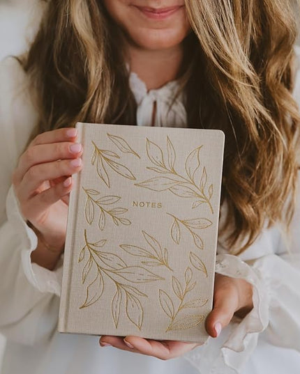 Sweet Water Decor Gold Fabric Notes Journal, Lined Pages, Hardcover Notebook with Satin Ribbon Bookmark, Elegant Neutral Design for Office, Work, School or Personal Writing 200 Lined Pages (8.25" x 5.75")