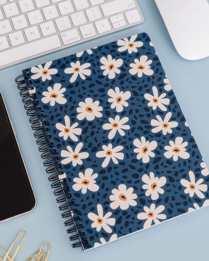 Steel Mill & Co Cute Mini Spiral Notebook, 8.25" x 6.25" Journal with Durable Hardcover and 160 Lined Pages (Leopard Daisy)