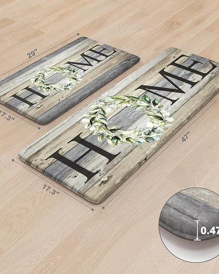 KIMODE Kitchen Mats for Floor 17"x47"+17"x29", Farmhouse Kitchen Rugs Sets of 2, Anti Fatigue Mats for Kitchen Floor, Cushioned Comfort Kitchen Floor Mats for Sink, Laundry, Desk Grey