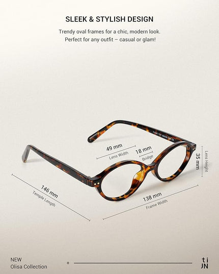TIJN Olisa Blue Light Blocking Glasses for Women Men,Oval Glasses Frame Bluelight Glasses for Gaming/Computer/Screen