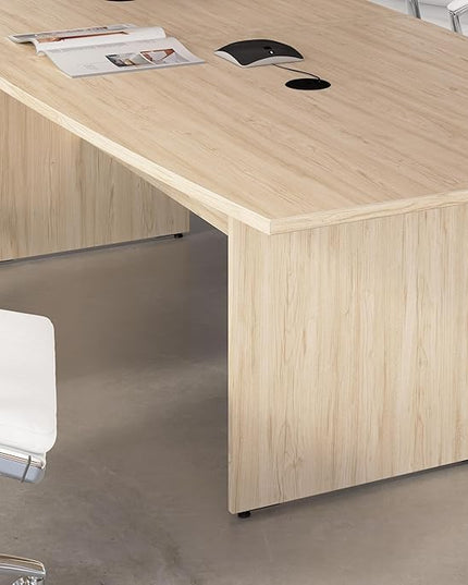 Bush Business Furniture 96-inch Office Conference Table with Wood Base, Boardroom Meeting Space for 8 Users, Natural Elm