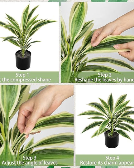 Artificial Plants Indoor with Pot, 18" Fake Potted Plants Medium Artificial Dracaena Plant in Black Pot Faux Tropical Plants for Bathroom Living Room Office Desk Shelf Decor