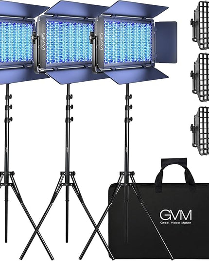 GVM 1500D RGB LED Video Light with Softbox, 75W Video Lighting Kit with Bluetooth Control, 3 Packs Led Panel Light for Photography, YouTube Studio, Broadcasting, 18 Kinds Lighting Scene