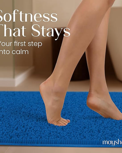 MAYSHINE Chenille Plush Runner Rug, Dark Blue, 71x31 in, Machine Washable, Non-Slip Door Mat, Bath Mat with Water Absorbent Quick Drying Microfiber Shag Carpet