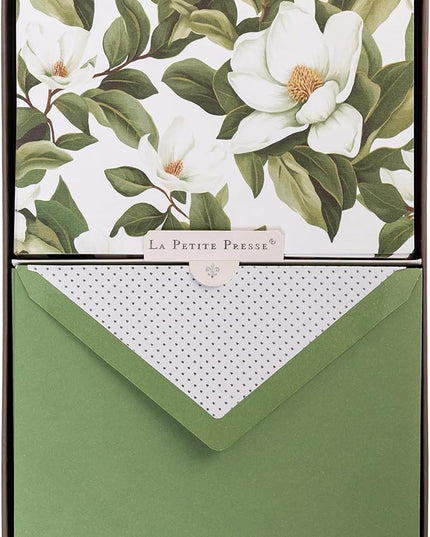 Magnolia Designer Cards by Graphique Luxe Collection, Silver Foil Embossed Stationary Boxed Set, 10 Blank Cards with 11 Envelopes, All Occasion Greetings, 5.25" x 3.8"