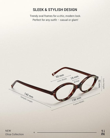 TIJN Olisa Blue Light Blocking Glasses for Women Men,Oval Glasses Frame Bluelight Glasses for Gaming/Computer/Screen