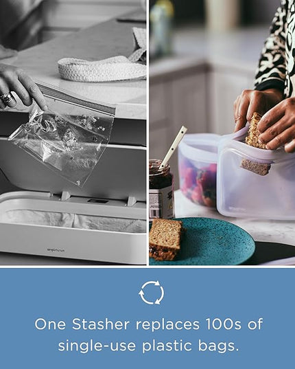Stasher Premium Silicone Reusable Food Storage Bags, 4-Pack, Clear, Multi-Use Food Storage Bags, Lunch Bag, Travel Containers, BPA Free, Leak-free, Dishwasher-Safe, Eco-friendly