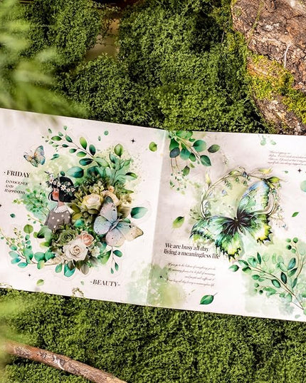 MiyouLuna 120Pcs Forest PET Scrapbook Stickers Botanical Designs for Scrapbooking Waterproof Journaling Supplies Junk Journal Ephemera with Storage Organizer