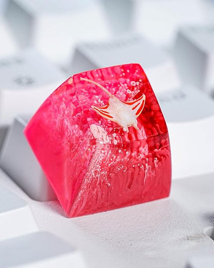 Manta Ray Artisan Keycap Vibrant Pink Ocean Coral R1 SA Profile Custom Sea Creatures Keycaps 1U ESC Handmade Gaming Resin Key Cap Cherry MX Switch Compatible Mechanical Keyboard Manta Ray Lover Gift
