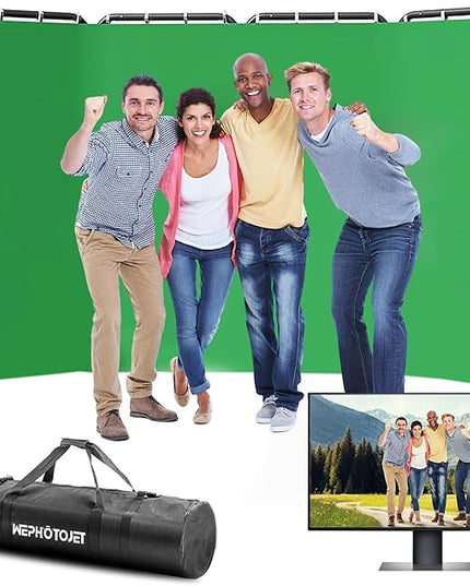 7.87ft x 13.12ft Green Screen Backdrop Kit with Stand, Adjustable Background with Heavy Duty Stand, Large Collapsible Backdrop for Studio Photography, Video Shooting, Live Streaming, Gaming